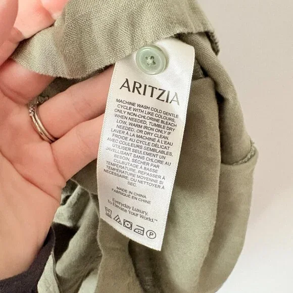 Aritzia Wilfred Eleta Linen Mini Dress Moss Green Size Small
